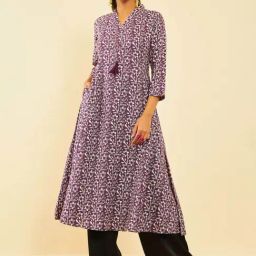 Soch Womens Purple Viscose Batik Printed A-Line Kurta With Tassels-image-7