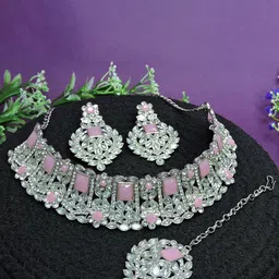 VATSALYA creation Rhodium-Plated Stone Studded Jewellery Set-image-50