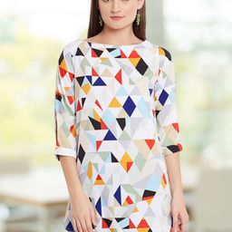 DressBerry Geometric Print Slit Sleeve Crepe Top-image-37