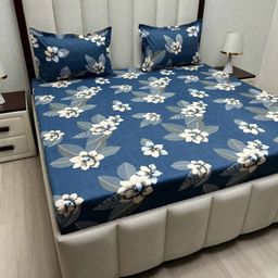 Pure Decor Amulya Blue & White Printed Microfiber 210 TC Queen Bedsheet Set 2.28m x 2.54m-image-65
