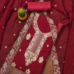 LeeliPeeri Designer Floral Embroidered Sequinned Soft Georgette Unstitched Dress Material-image-49