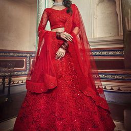 DIVINE EXIM Embroidered Thread Work Semi-Stitched Lehenga & Unstitched Blouse With Dupatta-picture-29