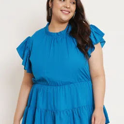 U&F Beyond Plus Size Flutter Sleeves Ruffles A-Line Top-46