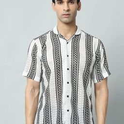 ELIXORIA Men Regular Fit Textured Cuban Collar Casual Shirt-image-90