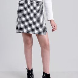 Pine Kids Cotton Knit Knee Length Bio Washed Hounds Tooth Printed Skirt - Black-image-25