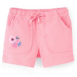Babyhug Cotton Spandex Shorts With Stretch & Floral Embroidery - Peach-image-63