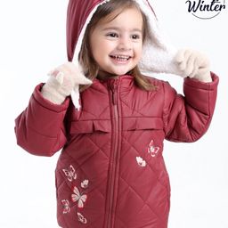 Babyoye Full Sleeves Hooded Jacket with Butterfly Design - Red-image-46