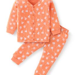 Babyhug Full Sleeves Candy Printed Front Open Thermal Inner Wear Set - Orange-image-8