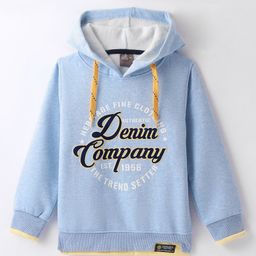 Little Kangaroos Fleece Knit Full Sleeves Text Printed Hooded Sweatshirt - Blue-picture-24