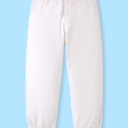 Pine Kids Cotton ElastaneWoven Full Length Comfort Fit Solid Colour Trouser With Stretch - White-image-1