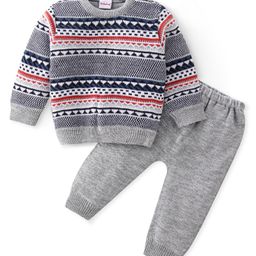 Babyhug Knit Full Sleeves All Over Design Sweater and Pant Set - Grey-picture-14