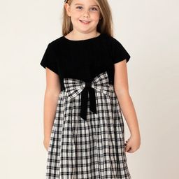 Cherry Crumble By Nitt Hyman Half Sleeves Bow Detailed Plaid Checked Dress - Black-image-22