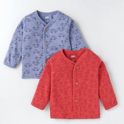 Pink Rabbit Sinker Knit Full Sleeves Car Printed Front Open Jhablas Pack of 2 - Red & Blue-picture-1