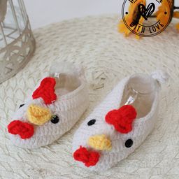 Woonie Hen Designed Handmade Crochet Booties - White-27
