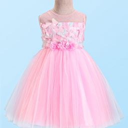 Babyhug Woven Sleeveless Party Dress With Floral & Butterfly Applique - Light Pink-picture-19
