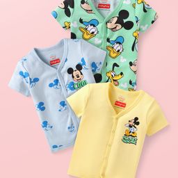 Babyhug Disney Interlock Knit Half Sleeves Jhablas with Mickey Mouse Graphics Pack of 3 - Yellow Light Green & Light Blue-image-70