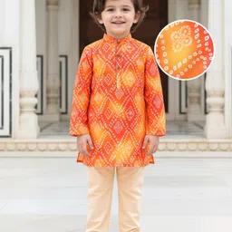 Babyhug Cambric Woven Full Sleeves Bandhani Printed Kurta Pyjama Set - Red-picture-17
