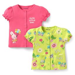 Babyoye 100% Cotton Interlock Knit Puffed Sleeves Floral Printed Jhablas With Eco Jiva Finish Pack Of 2 - Pink & Lime Green-image-54