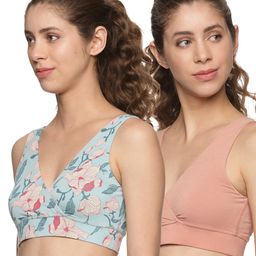 &Circus Modal Pack Of 2 Solid & Floral Printed Maternity Bra With Nursing Access - Multi Colour-image-16