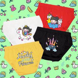 NUSYL Cotton Pack Of 4 Cute Girl & Unicorn Printed Panties - Red White Black & Yellow-image-89
