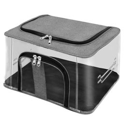 Storite 1 Pk Nylon 33 L PVC Transparent Moisture Proof Storage box for Clothes Closet Wardrobe Organizer for Clothes with Carry Handle & Transparent window - (Grey)-19