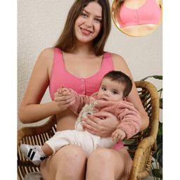 Zelena 90% Cotton 10% Elastane Solid Ribbed Non Padded Maternity Bra With Nursing Access - Pink-image-19
