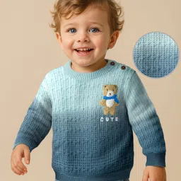 Babyoye 100% Cotton Knit Full Sleeves Pullover with Bear Embroidery - Light Blue-picture-26