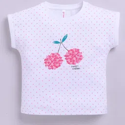 giniekids Pure Cotton Sleeveless Polka Dots & Cherry Printed Top - White-picture-22