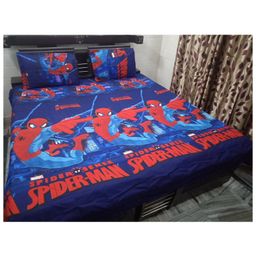 BHAIJI BEDSHEETS Spider Man In ActionGlace Cotton BedSheet Double Bed With 2 Pillow Covers Kids Cartoon Prints-image-92