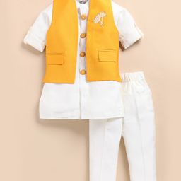 LITTLE COLLARS Boys Mandarin Collar Straight Kurta With Pyjama & Nehru jacket-picture-37