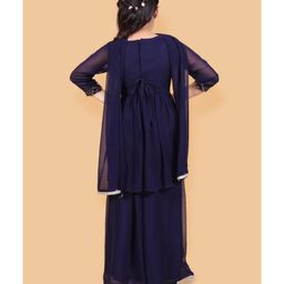 Titrit Georgette Three Fourth Sleeves Sequins Embellished & Mirror Work Detailed Kurta & Palazzo With Dupatta Set - Navy Blue image 3
