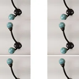IndianShelf Green & White 6 PiecesCeramic Rack Wall Hanger Key Hooks-image-35