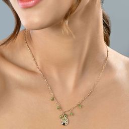 ToniQ Gold-Toned Molten Pendant & Green Beads Charm Necklace-98