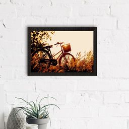 eCraftIndia Brown & Green Cycle Standing in Grass View Wall Art image 2