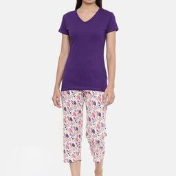 zebu Women Purple & Beige Solid Night suit-image-89