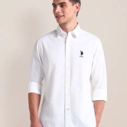 U.S. Polo Assn. White Cotton Regular Fit Self Pattern Shirt-image-11