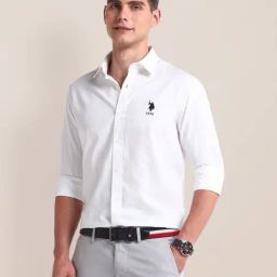 U.S. Polo Assn. White Cotton Regular Fit Self Pattern Shirt-image-15