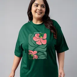 JUNEBERRY Women Floral Printed Round Neck Pure Cotton Plus Size Tshirt-picture-23