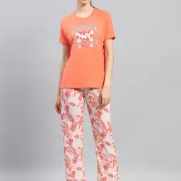 Monte Carlo Orange Printed T-Shirt With Pyjamas-image-78