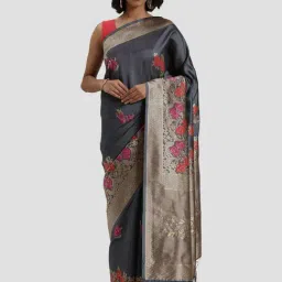 Mohey Grey Woven Saree With Unstitched Blouse-picture-10