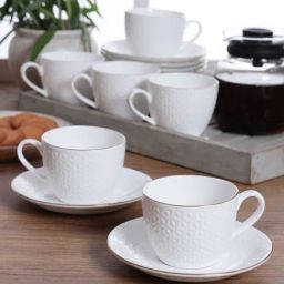 JCPL White Ceramic Cup with Saucer Set ( 6 Cups + 6 Saucers) - 0.2 L each-image-11
