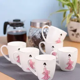 Clay Craft Multicolor Fine Ceramic Barbie Printed Coffee Mugs Set of 6 - 220 ml-image-71