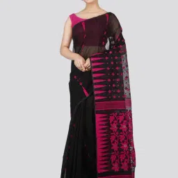 Pinkloom Black & Pink Woven Saree-image-84