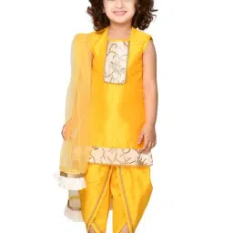 Saka Designs Kids Yellow & Ivory Embroidered Kurta with Dhoti & Dupatta-image-3