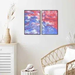 999Store Multicolor Vinyl Wall Painting Panel with Fibre Frame - Set of 2-image-79