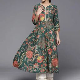 Varanga Green Cotton Floral Print A Line Kurta-picture-6