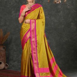 Satrani Yellow Silk Woven Saree With Unstitched Blouse-image-89