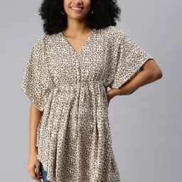 SHOWOFF Beige Polyester Animal Print High-low Dress-image-42