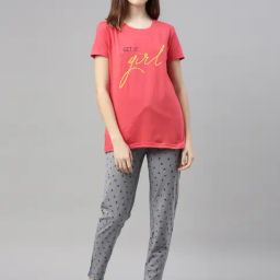 Kryptic Pink & Grey Printed T-Shirt With Pyjamas-image-20