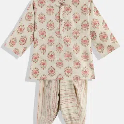 READIPRINT FASHIONS Kids Beige Floral Print Full Sleeves Kurta with Dhoti-image-96